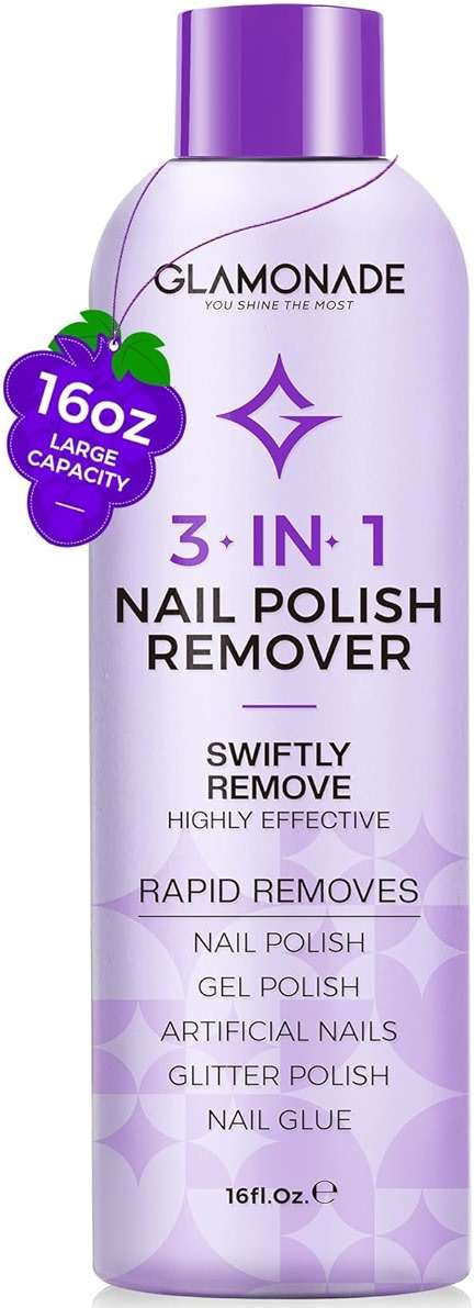 Glamonade Acetone Nail Polish Remover: 16 Fl Oz Large Capacity Professional Gel Polish Remover for Removal of Regular Polish/Gel Polish/Glue/Artificial Nail - With Grape Seed Oil for Gentle Removal - Image 1