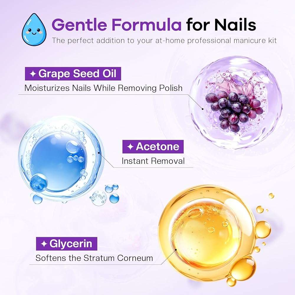 Glamonade Acetone Nail Polish Remover: 16 Fl Oz Large Capacity Professional Gel Polish Remover for Removal of Regular Polish/Gel Polish/Glue/Artificial Nail - With Grape Seed Oil for Gentle Removal - Image 7