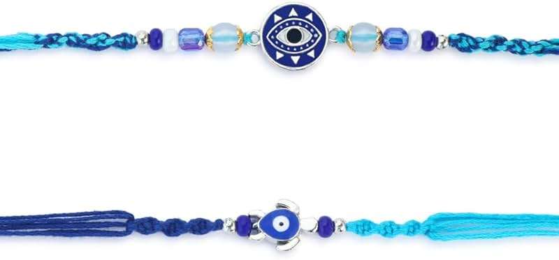 ARTISENIA Rakhi Set of 2 Rakhi for Brother with Raksha Bandhan Greeting Card | Roli Chawal Tika - Raksha Bandhan Evil Eye Rakhi for Brother & Bhabhi | Rakhi for Bhaiya | Turtle Rakhi for Brothers - Image 3