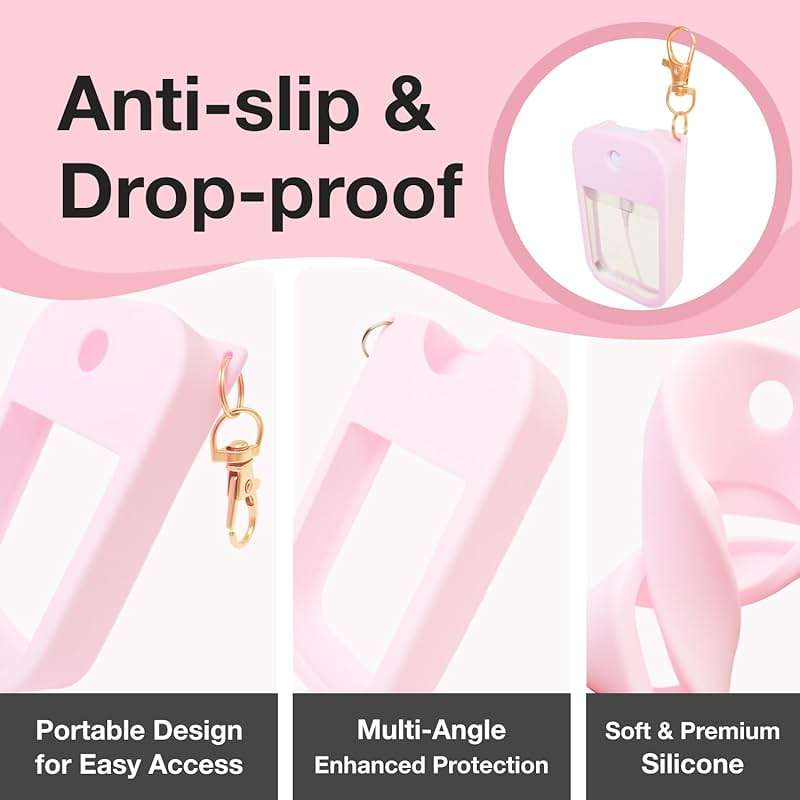 1 PC Soft Silicone Case for Touchland Power Mist (1FL. OZ./30 mL), Protective and Stylish Case with Keychain Compatible with Touchland Hand Sanitizer Spray (Pink) - Image 2