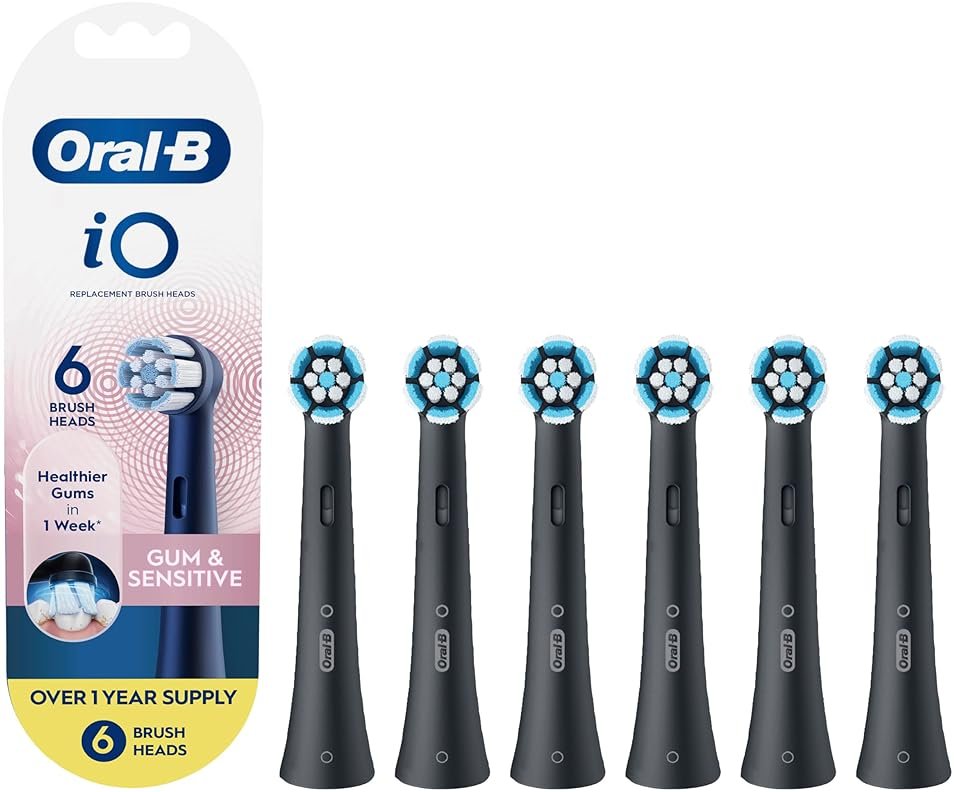 Oral-B iO Gum & Sensitive Replacement Heads, Electric Toothbrush Brush Heads, Black, 6 Count - Product Image