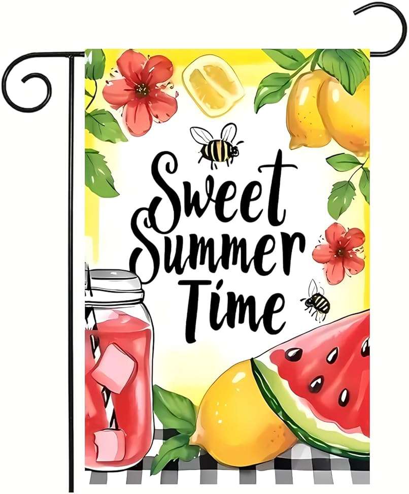 Summer Lemon Garden Flag 12x18 Inch Double Sided Sweet Summer Time Watermelon Garden Flag for Outside, Patio and Lawn-03 - Image 1