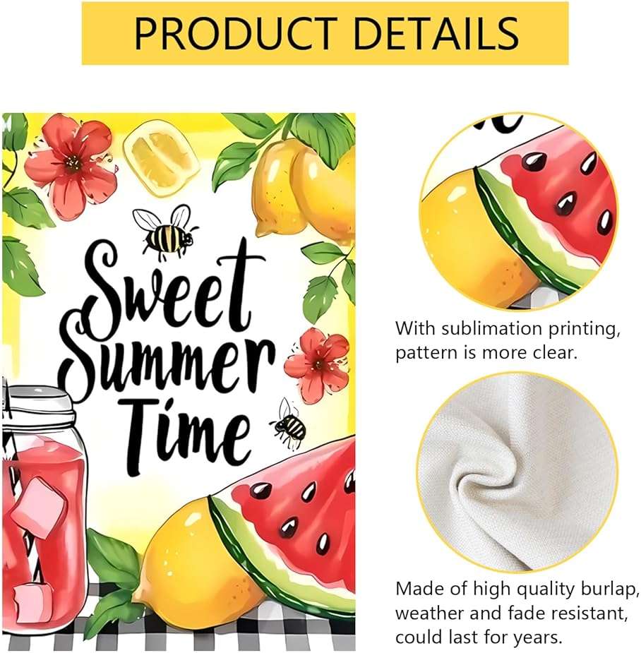 Summer Lemon Garden Flag 12x18 Inch Double Sided Sweet Summer Time Watermelon Garden Flag for Outside, Patio and Lawn-03 - Image 5
