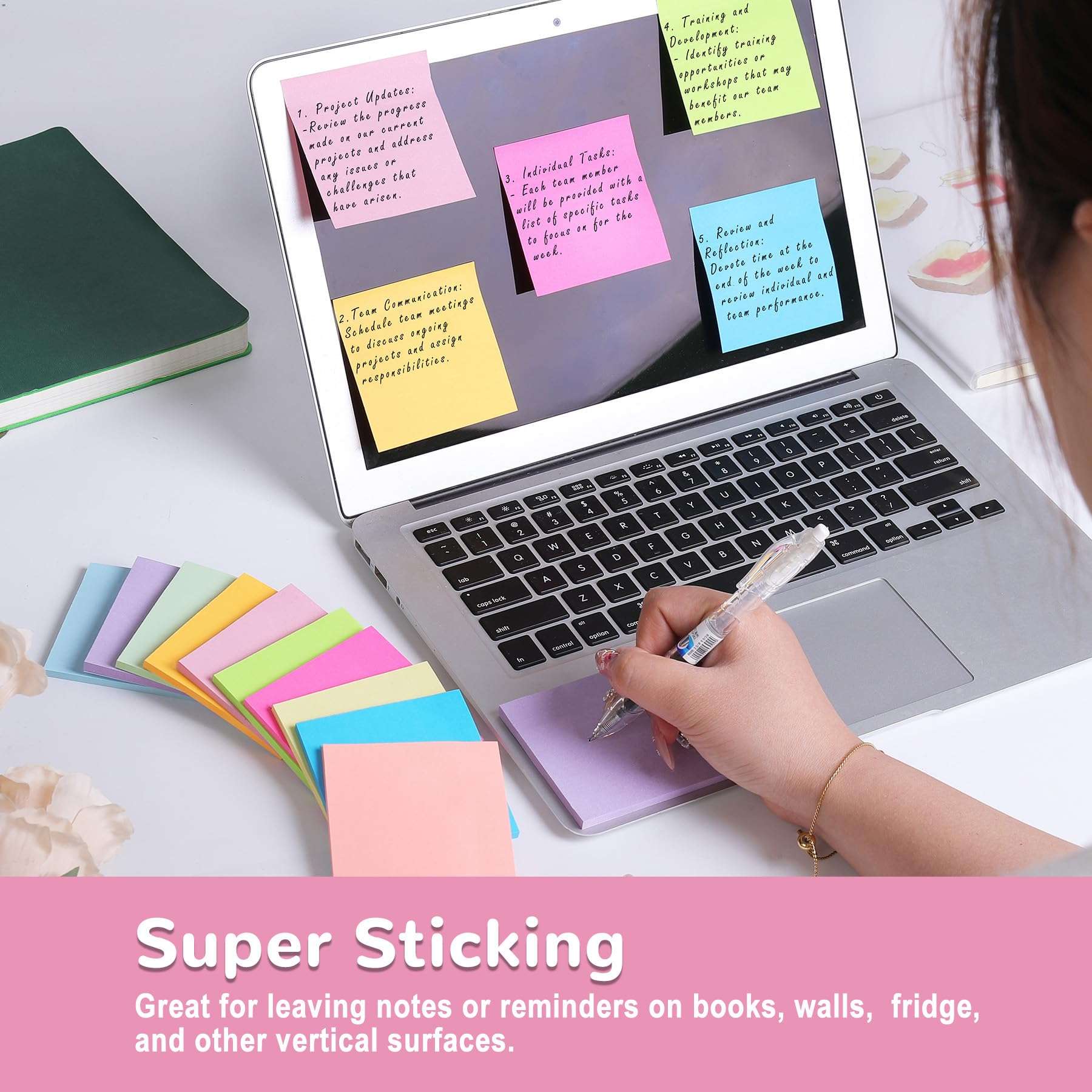 (24 Pack) Sticky Notes 3x3 in Post, 12 Bright Colors Sticky Note Self-Stick Notes Pads,Strong Adhesive, Easy to Post for Home, Office, Notebook - Image 5