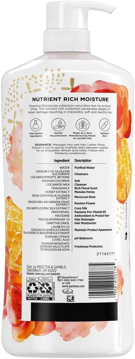 Pantene Essential Botanicals Moroccan Rose & Manuka Honey Shampoo, 38.2 Fl Oz - Image 2