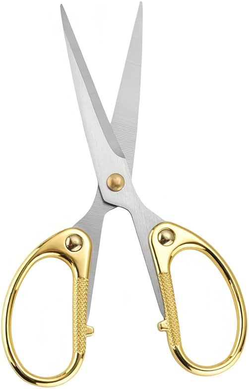 5" Stainless Steel Scissors Sharp Blades - Ambidextrous Comfort Grip Multipurpose for Office, Home, School, Crafts, Fabric - Ideal Gift (Gold) - Product Image