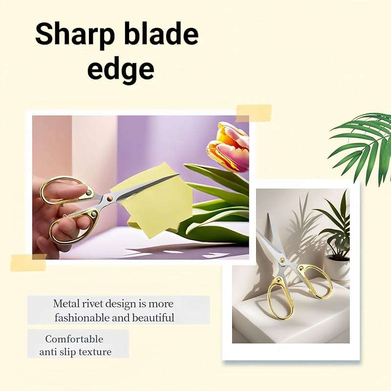 5" Stainless Steel Scissors Sharp Blades - Ambidextrous Comfort Grip Multipurpose for Office, Home, School, Crafts, Fabric - Ideal Gift (Gold) - Image 3