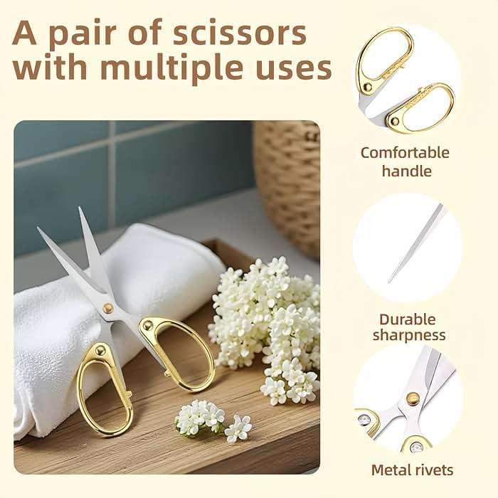 5" Stainless Steel Scissors Sharp Blades - Ambidextrous Comfort Grip Multipurpose for Office, Home, School, Crafts, Fabric - Ideal Gift (Gold) - Image 6