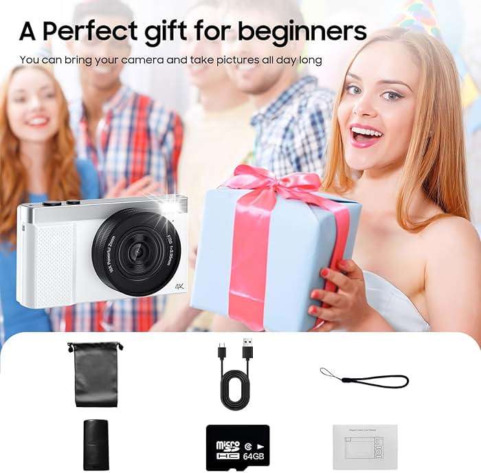 4K Digital Camera, 64MP Vlogging Camera for Photography with 3" 180° Flip Screen, 16X Compact Digital Camera with 64GB Micro SD Card for Beginner (White) - Image 8
