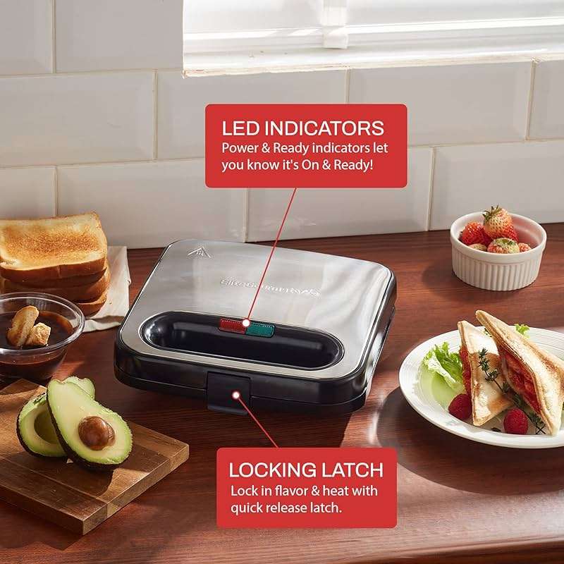 Elite Gourmet ESM2207XSS Sandwich Panini Maker Grilled Cheese, Machine Tuna Melt Omelets Non-stick Cooking Surface, 2 Slice, 750 Watts, Stainless Steel - Image 4