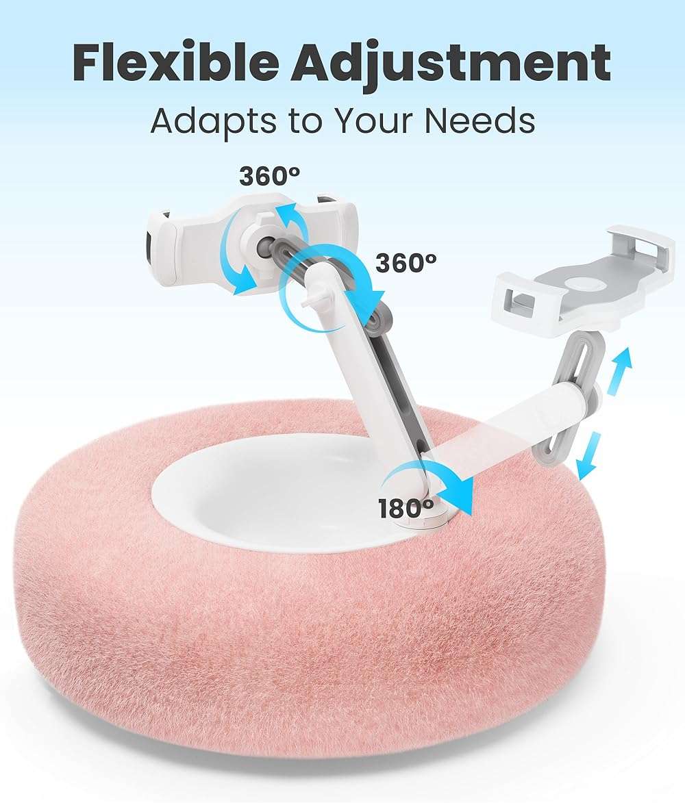 VOLTIFYMAX Tablet Pillow Stand with Kindle Page Turner for Reading in Bed, 360°Adjustable iPad Holder with Snack Bowl, ComPatible with 4.7''-13''Kindle Accessories/Paperwhite/iPad/iPhone/Samsung, Pink - Image 3