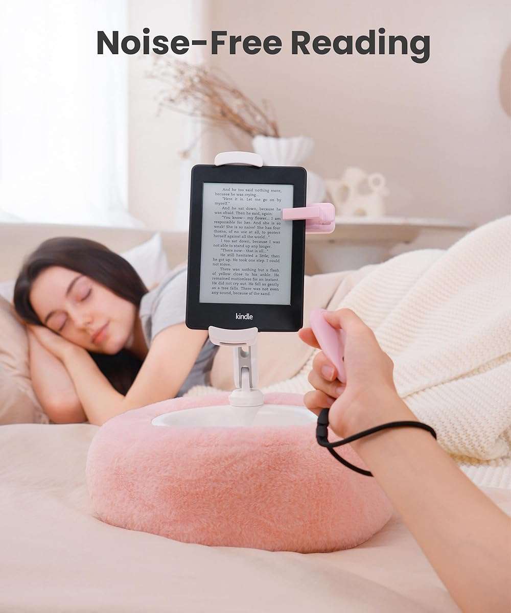 VOLTIFYMAX Tablet Pillow Stand with Kindle Page Turner for Reading in Bed, 360°Adjustable iPad Holder with Snack Bowl, ComPatible with 4.7''-13''Kindle Accessories/Paperwhite/iPad/iPhone/Samsung, Pink - Image 6