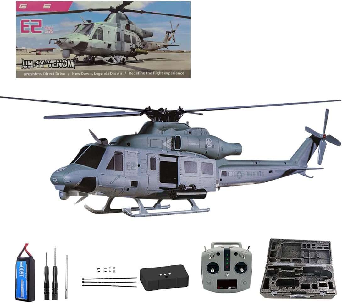 URFunModel GS E2 UH-1Y RC Helicopter for Adults, 2.4G 6CH Dual Brushless Direct Drive Military Remote Control Helicopter Model, GTS Flight Control Mode 2 Stunt RC Aircraft Toy Gift -RTF - Image 1