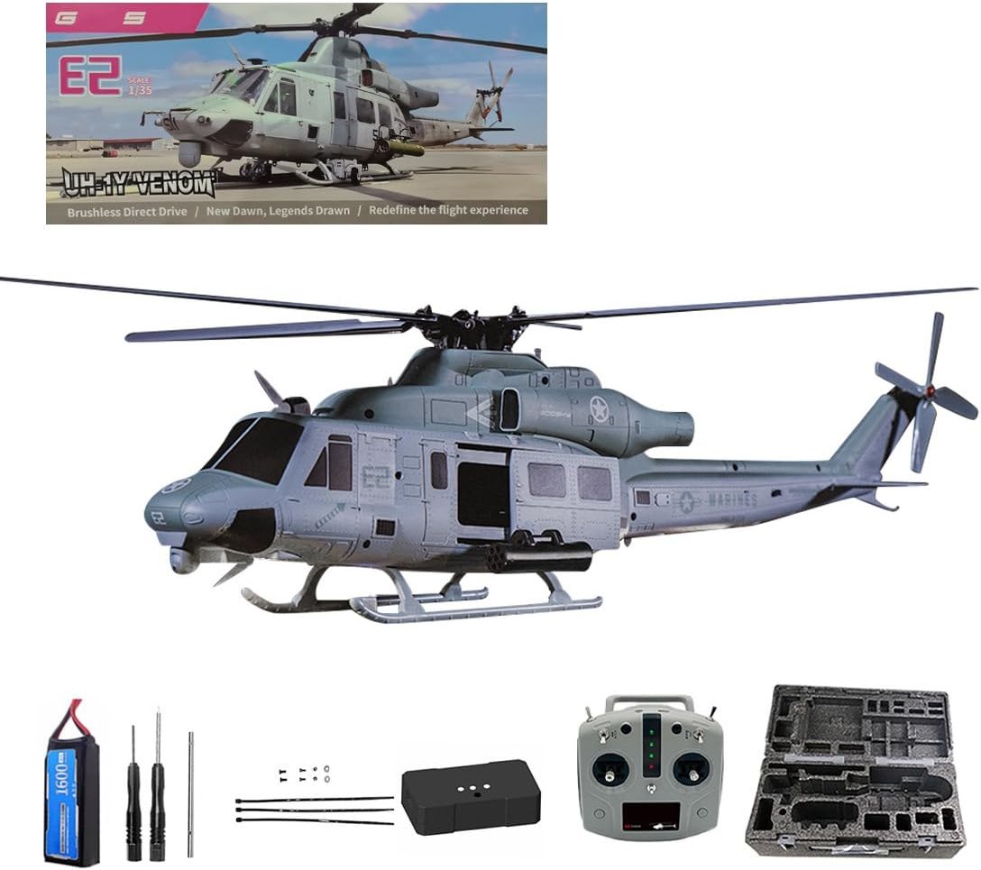 URFunModel GS E2 UH-1Y RC Helicopter for Adults, 2.4G 6CH Dual Brushless Direct Drive Military Remote Control Helicopter Model, GTS Flight Control Mode 2 Stunt RC Aircraft Toy Gift -RTF - Product Image