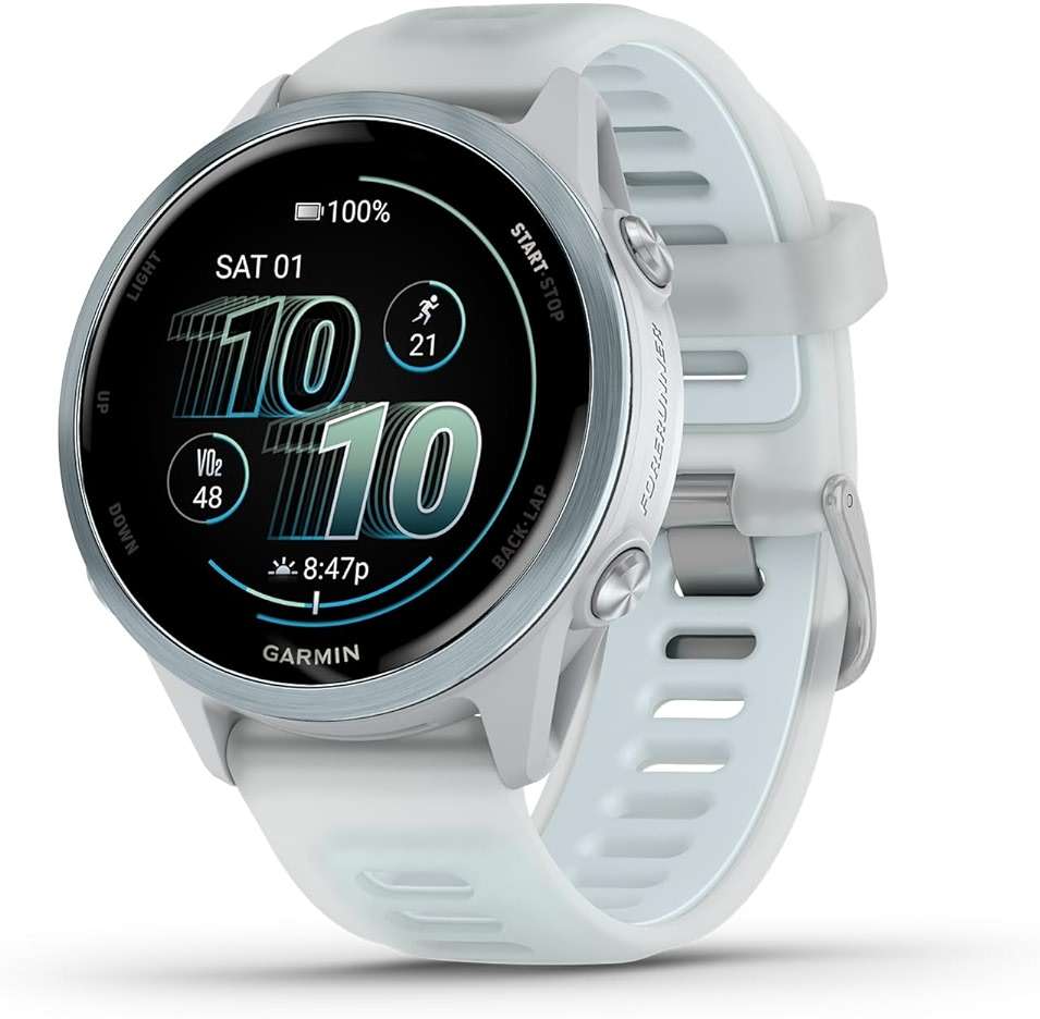Garmin® Forerunner® 570, 42mm, Advanced GPS Running and Triathlon Smartwatch, AMOLED Display, Training and Recovery Features, Cloud Blue Aluminum with Translucent Whitestone/Band - Image 1