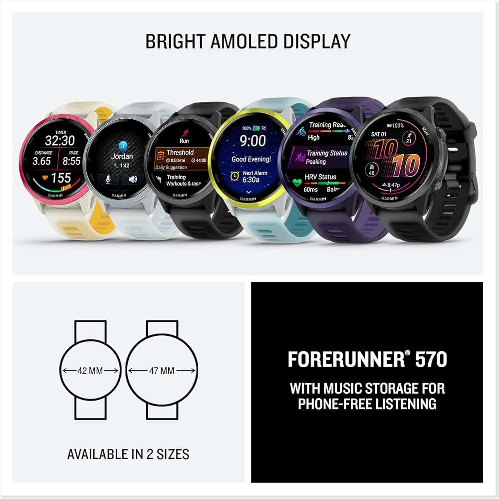 Garmin® Forerunner® 570, 42mm, Advanced GPS Running and Triathlon Smartwatch, AMOLED Display, Training and Recovery Features, Cloud Blue Aluminum with Translucent Whitestone/Band - Image 7