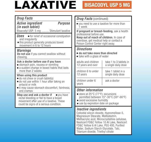 Puregen Labs Bisacodyl 5mg Tablet | 200 Count | Stimulant Laxative, Gentle and Fast Overnight Relief for Constipation - Image 2