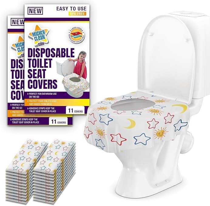 Mighty Clean Baby 22-Pack Disposable Toilet Seat Covers - XL Waterproof Potty Covers for Toddlers, Kids & Adults - Travel, Public Restrooms, Airplane, Potty Training - Product Image