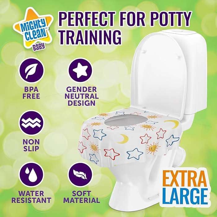 Mighty Clean Baby 22-Pack Disposable Toilet Seat Covers - XL Waterproof Potty Covers for Toddlers, Kids & Adults - Travel, Public Restrooms, Airplane, Potty Training - Image 2
