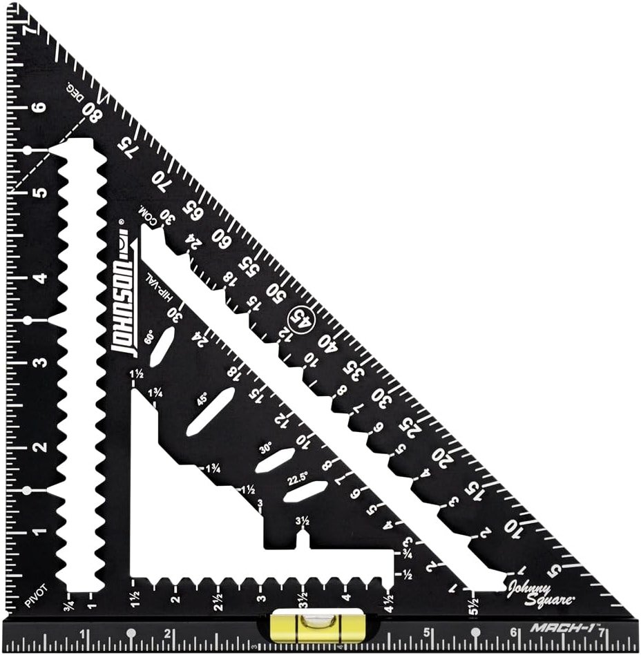 Johnson Level & Tool 1904-0700V 7-1/4" Johnny Square® MACH-1™ Smart Mark™ Rafter Square with Level Vial, Black - Product Image