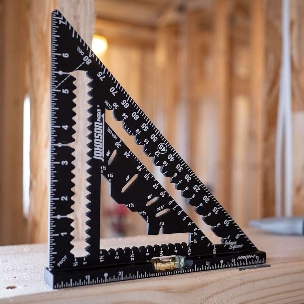 Johnson Level & Tool 1904-0700V 7-1/4" Johnny Square® MACH-1™ Smart Mark™ Rafter Square with Level Vial, Black - Image 7