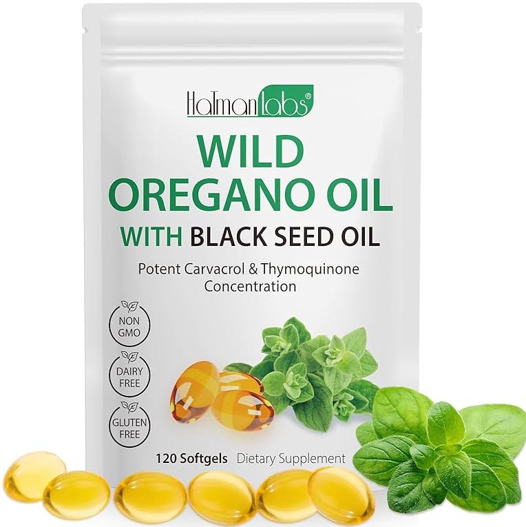 Oil of Oregano with Black Seed Oil, 6000mg Oregano Oil Capsules Organic, of Oregano Supplement Capsules, Natural Antioxidants, Non-GMO, Gluten Free, 120 Softgels - Product Image