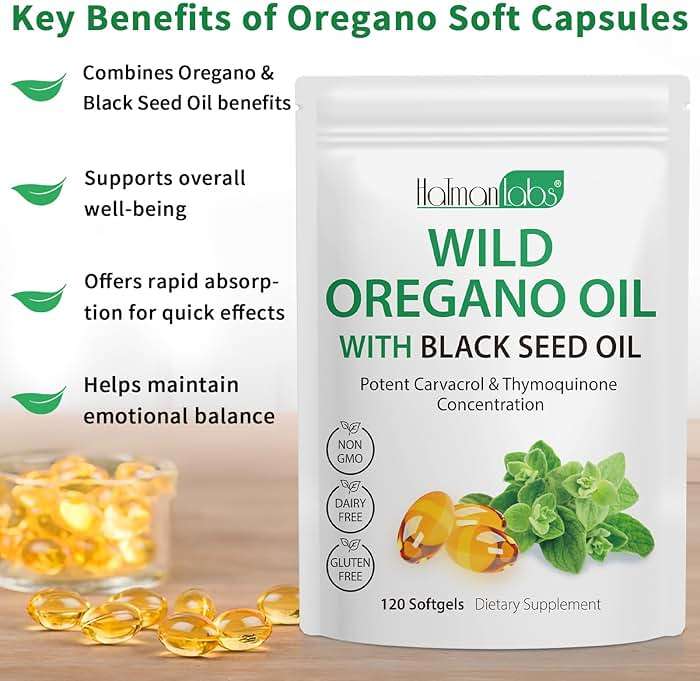 Oil of Oregano with Black Seed Oil, 6000mg Oregano Oil Capsules Organic, of Oregano Supplement Capsules, Natural Antioxidants, Non-GMO, Gluten Free, 120 Softgels - Image 5