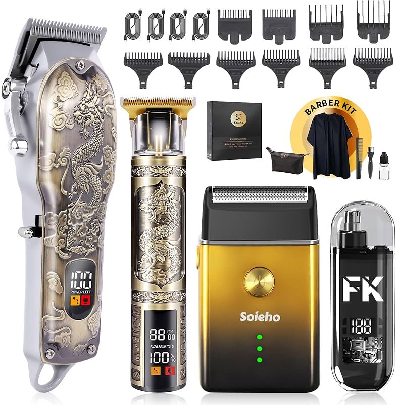 soieho Hair Clipper for Men Set Cordless Electric Hair Clipper T-Shaped Beard Trimmer Nose Hair Trimmer Electric Shaver Professional Haircutting and Beauty Kit - Product Image