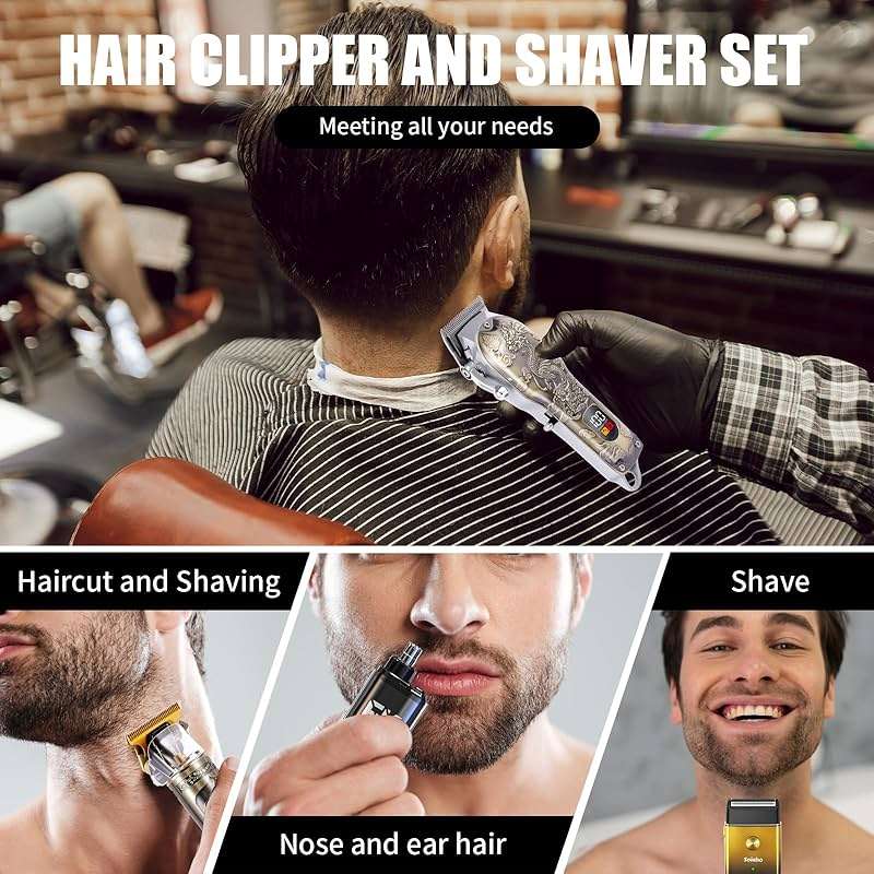 soieho Hair Clipper for Men Set Cordless Electric Hair Clipper T-Shaped Beard Trimmer Nose Hair Trimmer Electric Shaver Professional Haircutting and Beauty Kit - Image 6