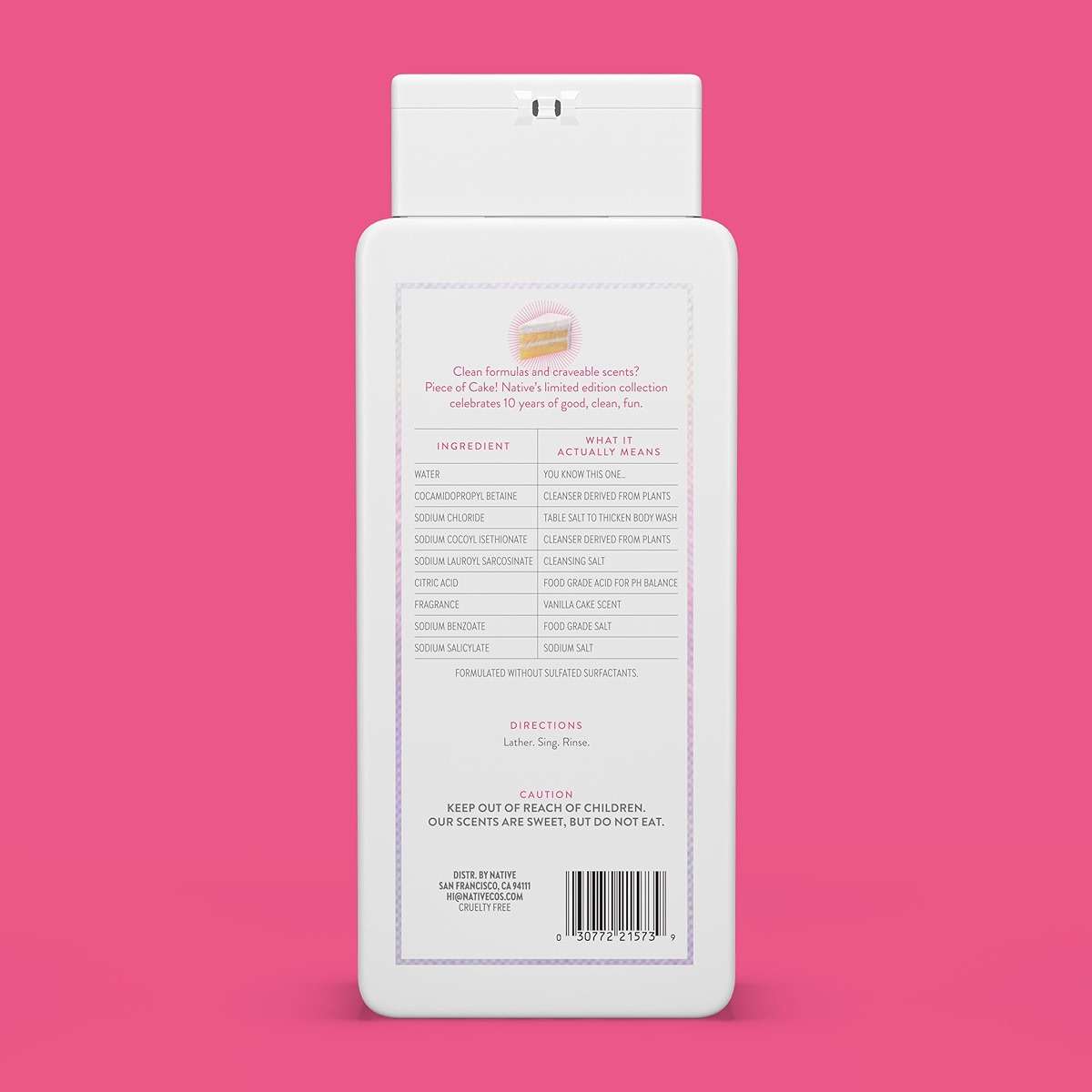 Native Body Wash Contains Naturally Derived Ingredients | For Women & Men, Sulfate, Paraben, & Dye Free Leaving Skin Soft and Hydrating | Piece of Cake 18 oz - Image 2