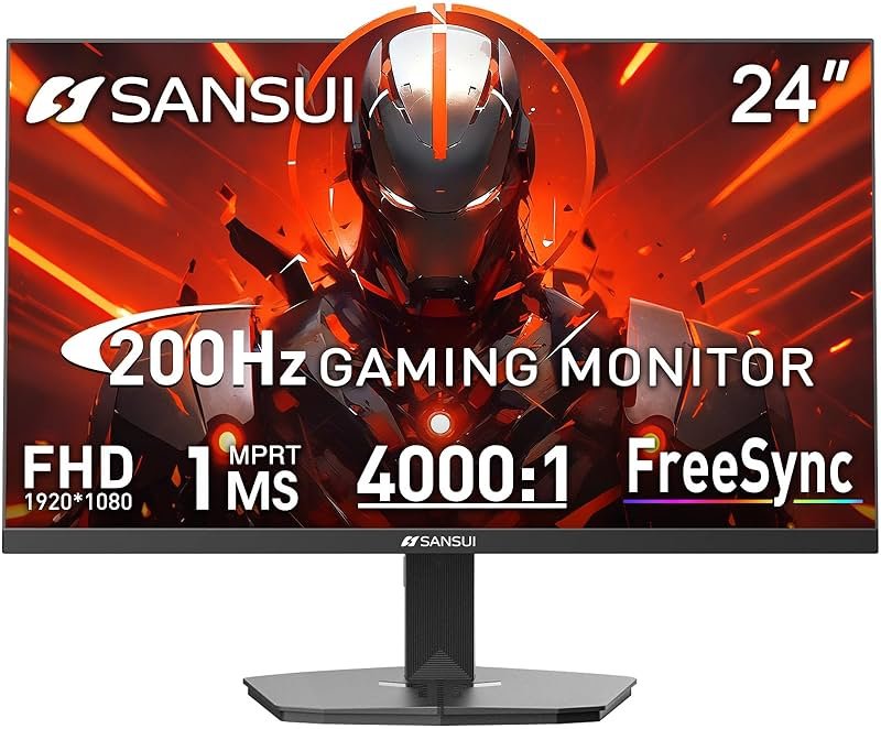 SANSUI Gaming Monitor, 24 Inch 180Hz, FHD 1080P 1ms 110% sRGB Computer Monitor, HDMI DP Ports VESA Support for Game Office (HDMI Cable Included) - Product Image