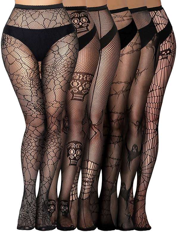 Buauty Womens Patterned Fishnet Tights Lace Black Fish Net Stockings High Waist Floral Pantyhose Gothic Witch Party - Image 1