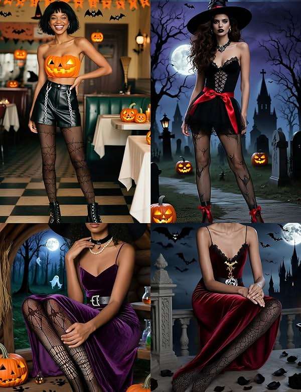 Buauty Womens Patterned Fishnet Tights Lace Black Fish Net Stockings High Waist Floral Pantyhose Gothic Witch Party - Image 4