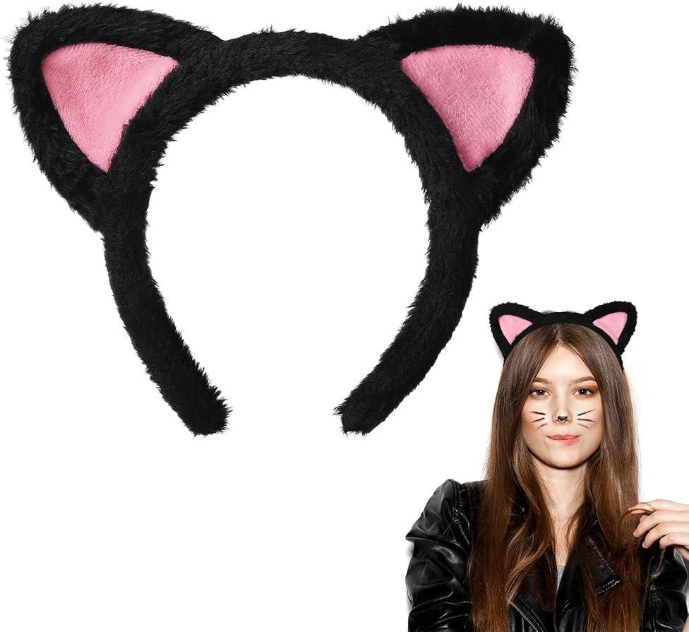 Etercycle Cat Ear Headbands For Women, Cute Fuzzy Cat Washing Face Makeup Head Band for Spa Yoga Halloween Parties Cosplay - Product Image