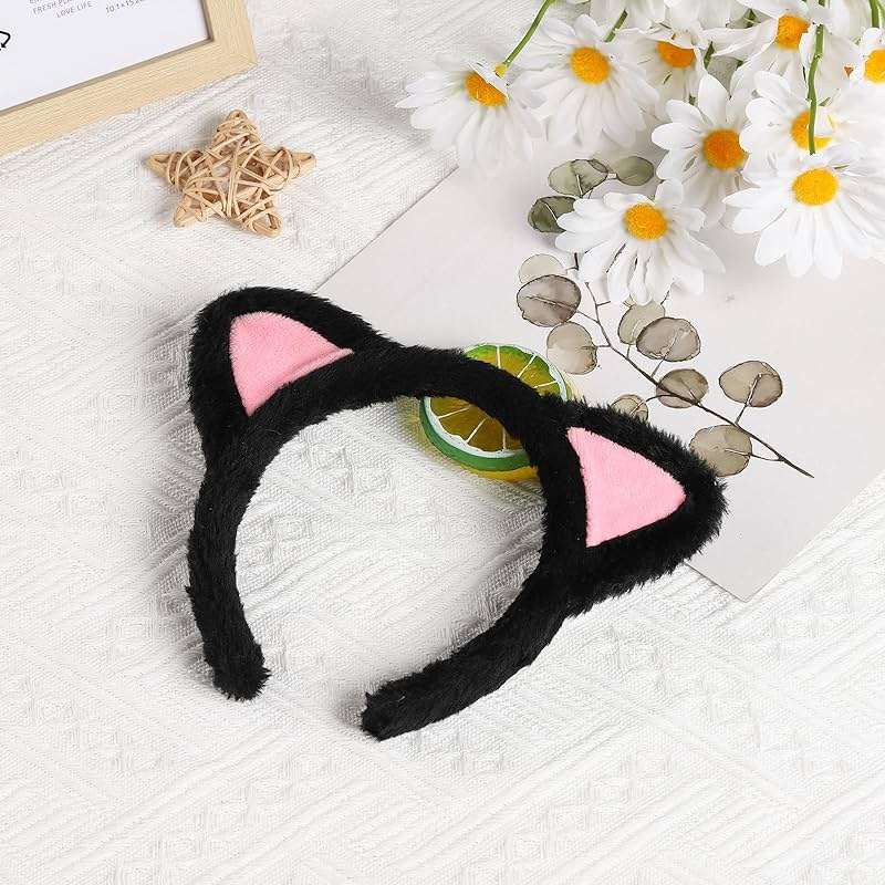 Etercycle Cat Ear Headbands For Women, Cute Fuzzy Cat Washing Face Makeup Head Band for Spa Yoga Halloween Parties Cosplay - Image 3