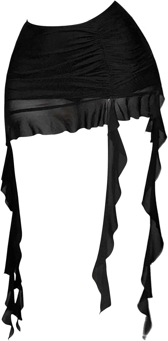 Verdusa Women's Y2K Mini Skirt Ruched Sexy Mesh Ruffle Skirt Bodycon Going Out - Image 1