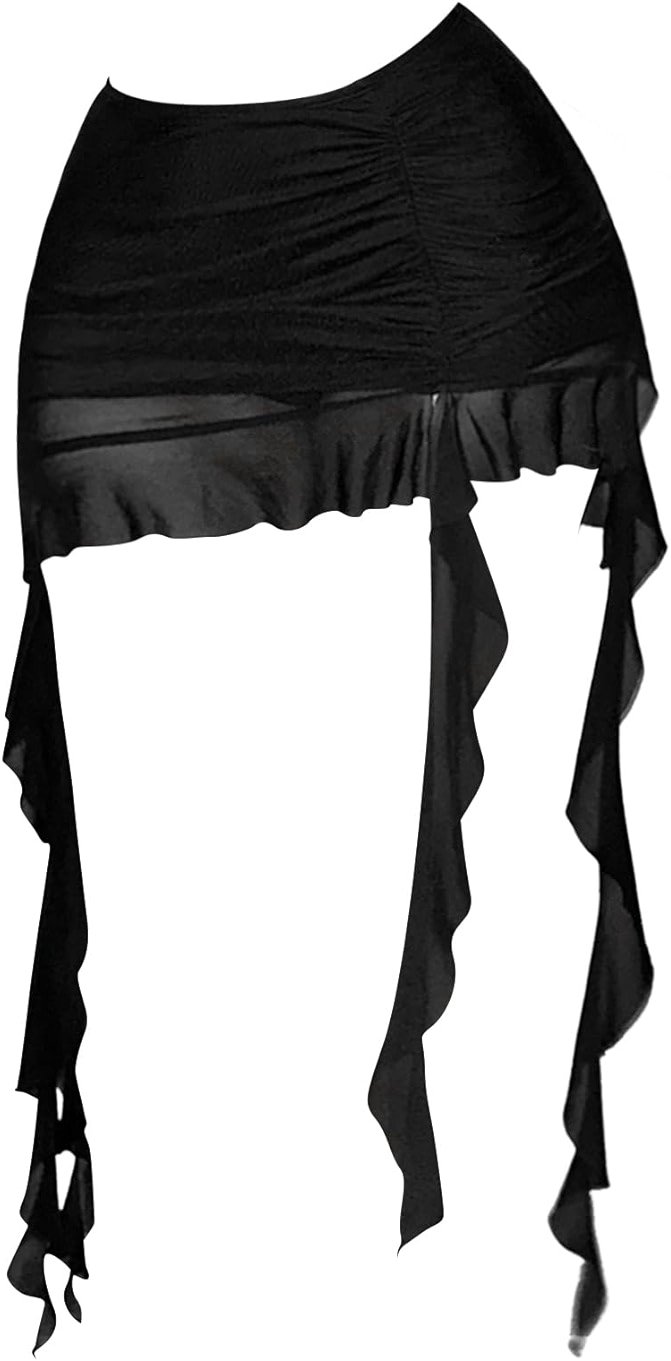 Verdusa Women's Y2K Mini Skirt Ruched Sexy Mesh Ruffle Skirt Bodycon Going Out - Product Image