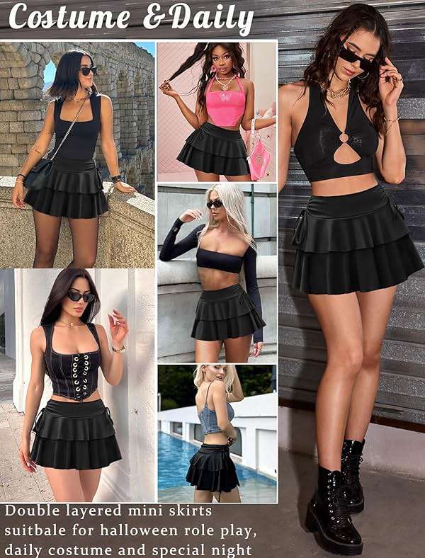 Avidlove Mini Skirts for Women Casual Micro Y2K Pleated Skirt Layered Ruffle Short Skirts Cheer Skirt Cosplay Outfits S-XXL - Image 4