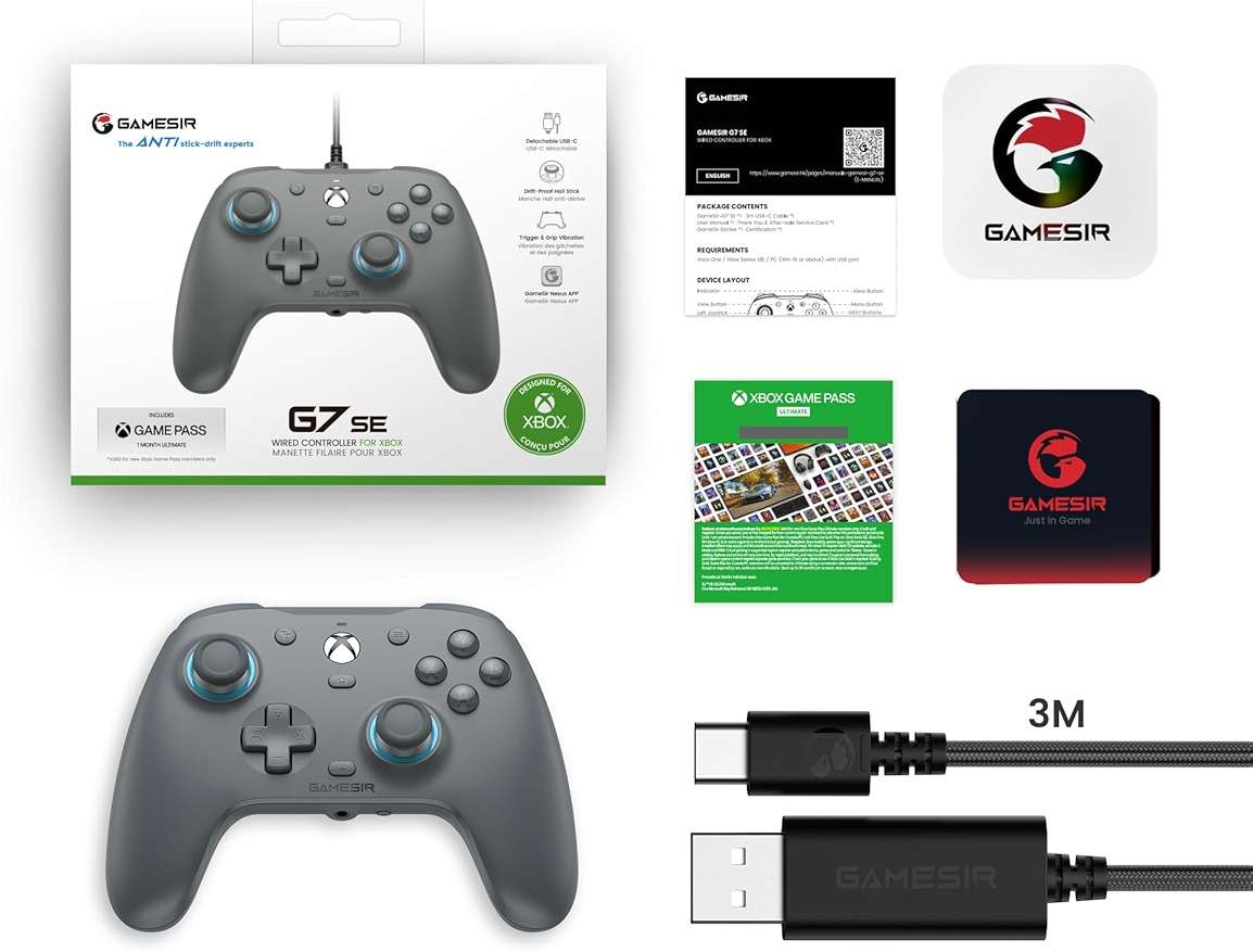 GameSir G7 SE Wired Controller for Xbox Series X|S, Xbox One & Windows 10/11, Plug and Play Gaming Gamepad with Hall Effect Joysticks/Hall Trigger, 3.5mm Audio Jack-Gray - Image 8