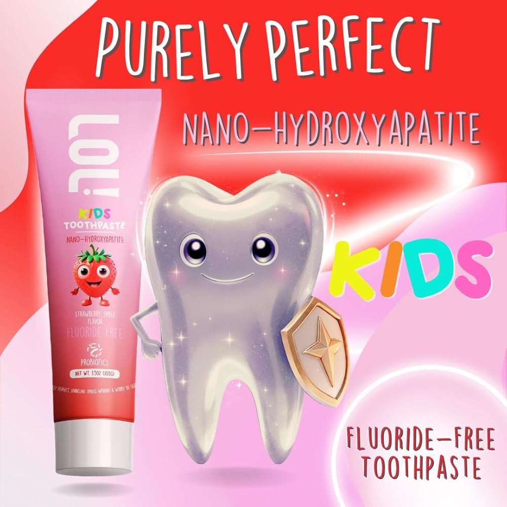 LOL Fluoride Free Toothpaste Kids, Nano Hydroxyapatite Toothpaste Kids with Probiotics & Xylitol, Remineralizing Toothpaste, Natural Plant-Based Foam, Strawberry Flavor - Image 2