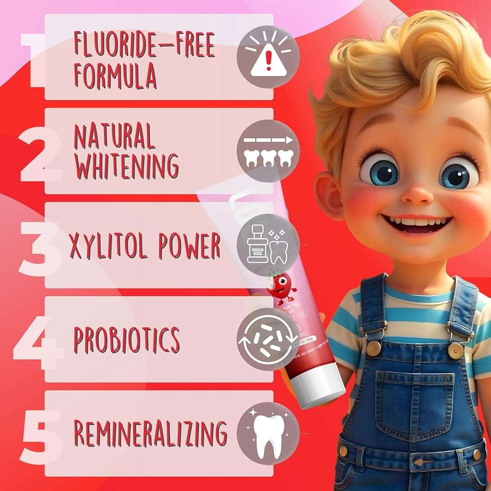 LOL Fluoride Free Toothpaste Kids, Nano Hydroxyapatite Toothpaste Kids with Probiotics & Xylitol, Remineralizing Toothpaste, Natural Plant-Based Foam, Strawberry Flavor - Image 3