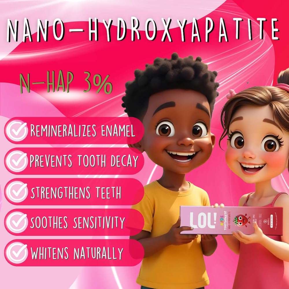 LOL Fluoride Free Toothpaste Kids, Nano Hydroxyapatite Toothpaste Kids with Probiotics & Xylitol, Remineralizing Toothpaste, Natural Plant-Based Foam, Strawberry Flavor - Image 5