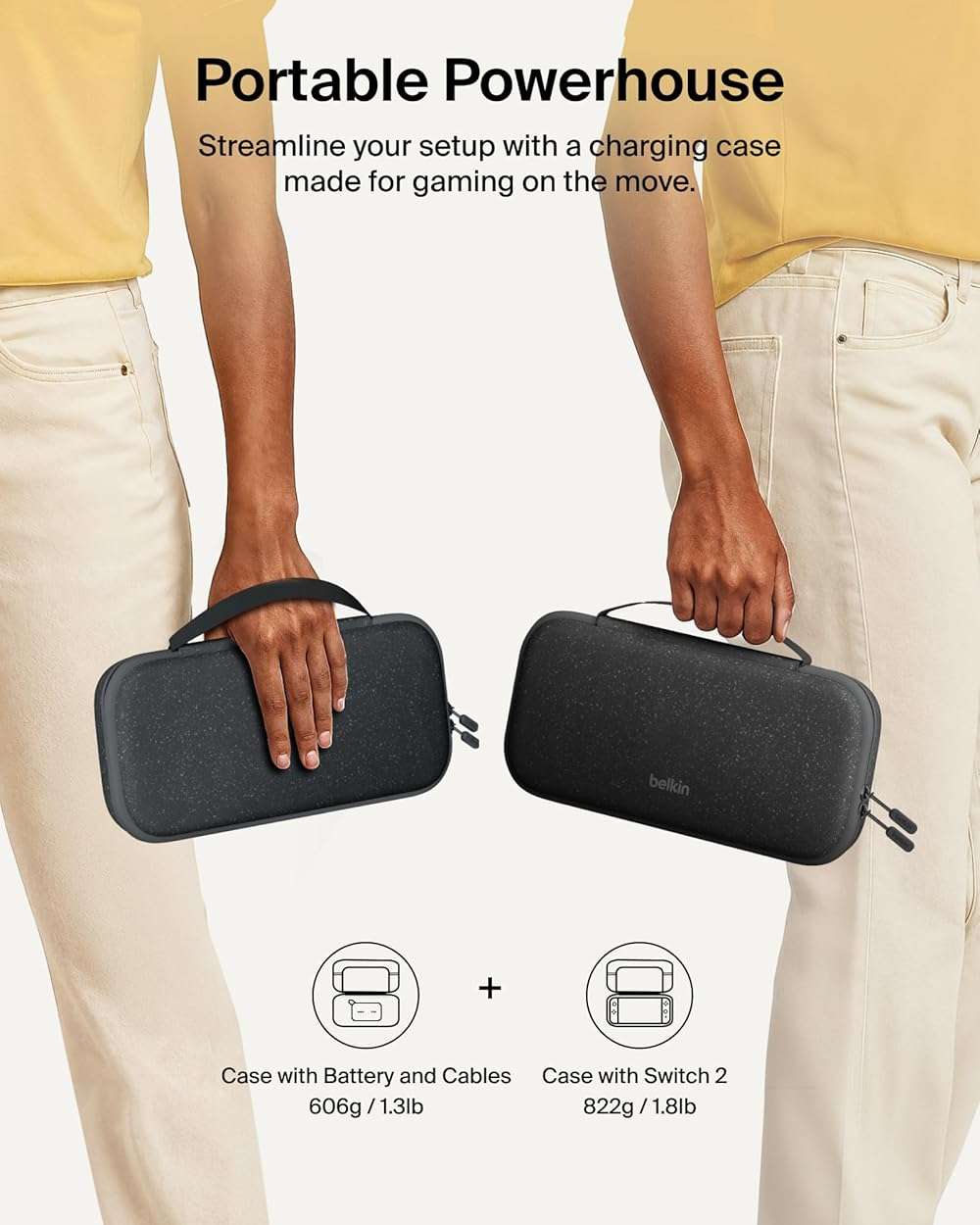 Belkin Nintendo Switch 2 Case w/Integrated 10000mAh Power Bank Charger, Portable Hard Shell Protective Carrying Case with Pockets for AirTag, Game Cartridges for Travel - Charcoal - Image 4