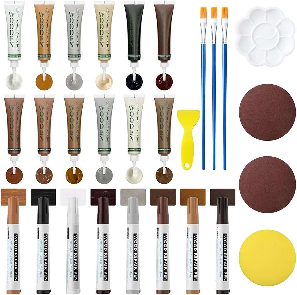 Oriflame Wood Furniture Repair Kit: 12-Color Filler and 8-Color Markers - Wood Touch Up for Scratches/Cracks/Holes/Stains in Floors/Table/Cabinets(Hardwood/Laminate) - Image 1