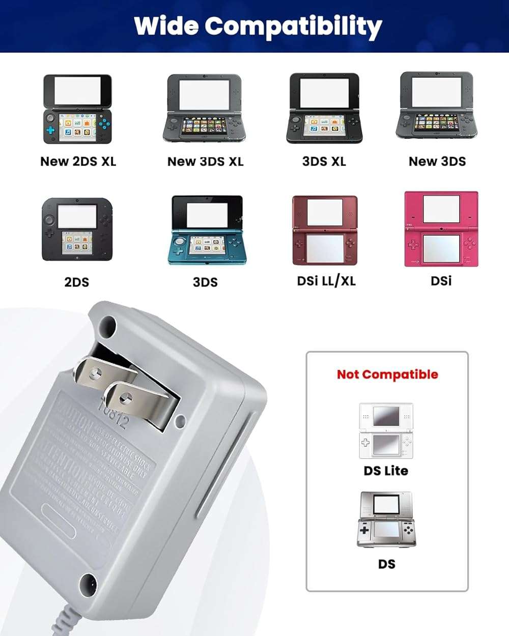 AC Adapter Game Charger for Dsi Ndsi 3DS/3DSXL/New 3DS/New 3Dsll/2DS/Dsi/Dsixl 2 Pack with Stylus Pen - Image 2