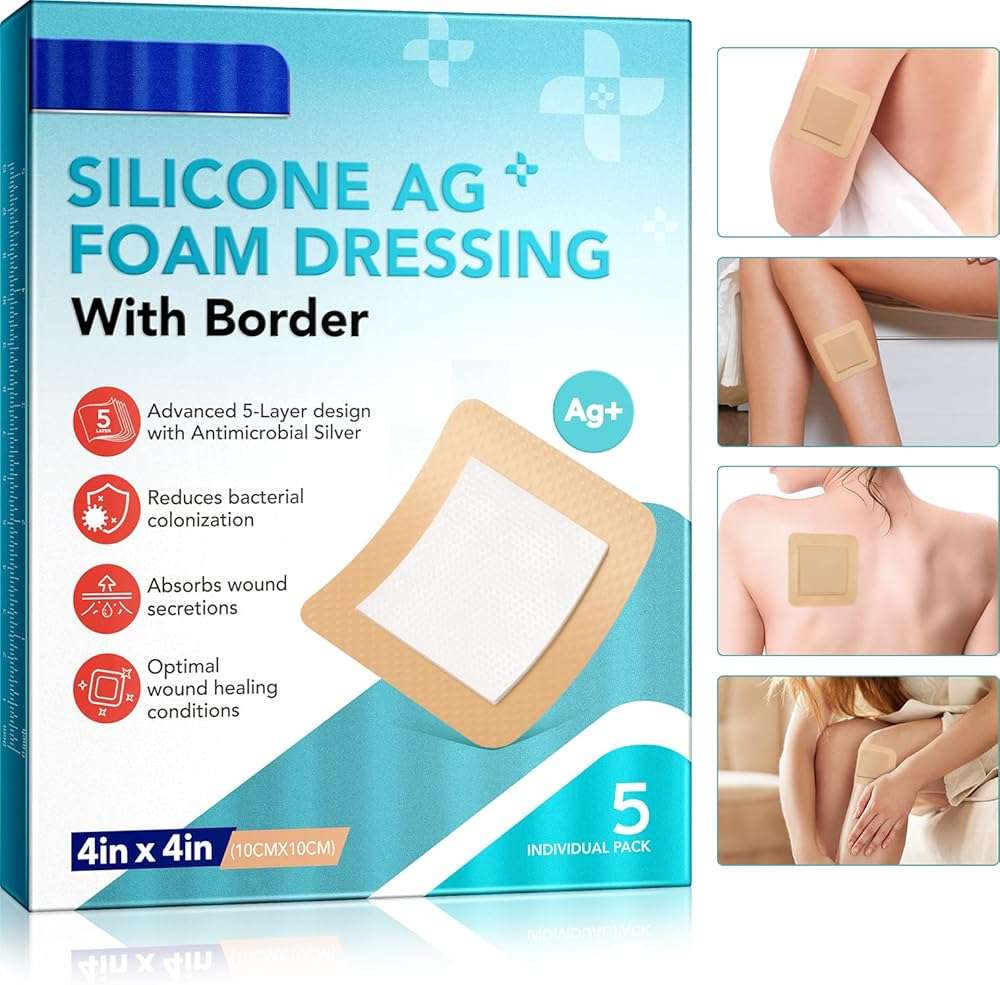 Silicone Foam Dressing, Wound Dressing Pads Various - 5 Packs for Protection from Infection, Hypoallergenic, Breathable, Absorbent for Cuts, Grazes, Ulcers, Sores -10cm x 10cm - Image 2