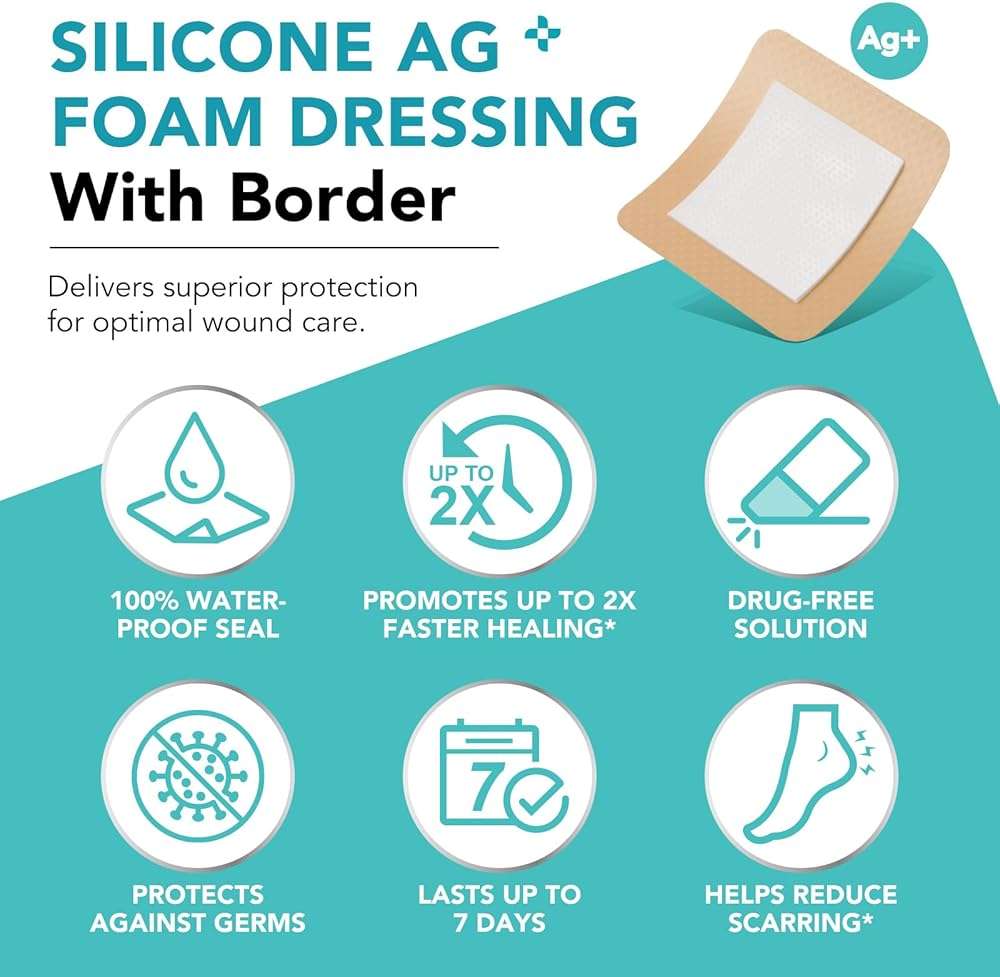 Silicone Foam Dressing, Wound Dressing Pads Various - 5 Packs for Protection from Infection, Hypoallergenic, Breathable, Absorbent for Cuts, Grazes, Ulcers, Sores -10cm x 10cm - Image 3