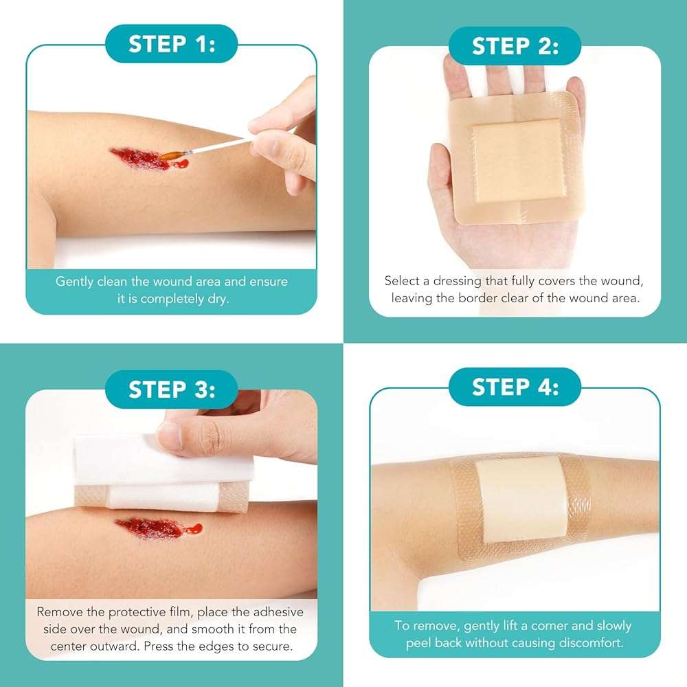 Silicone Foam Dressing, Wound Dressing Pads Various - 5 Packs for Protection from Infection, Hypoallergenic, Breathable, Absorbent for Cuts, Grazes, Ulcers, Sores -10cm x 10cm - Image 6