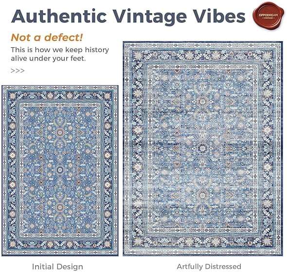 OPPODREAM Vintage Blue Area Rugs 5x7, 5 x 7 Retro Washable Rug Non Slip, Low-Pile Faux Wool Carpet, Distressed Navy Floor Mat for Living Room, Bedroom, Kitchen, Office, Dorm, Dinning Room - Image 3
