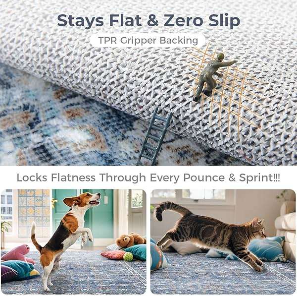 OPPODREAM Vintage Blue Area Rugs 5x7, 5 x 7 Retro Washable Rug Non Slip, Low-Pile Faux Wool Carpet, Distressed Navy Floor Mat for Living Room, Bedroom, Kitchen, Office, Dorm, Dinning Room - Image 5
